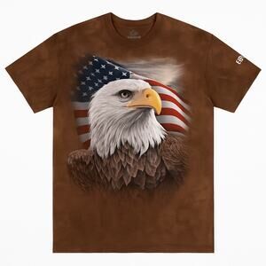 The Mountain Bald Eagle American Flag Graphic T-Shirt Brown Size M Bristol RI